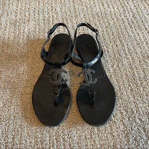 Chanel CC Logo Patent Sandals